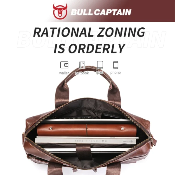 BULLCAPTAIN Men's Leather Briefcase - Image 3
