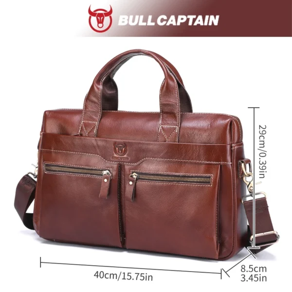 BULLCAPTAIN Men's Leather Briefcase - Image 6