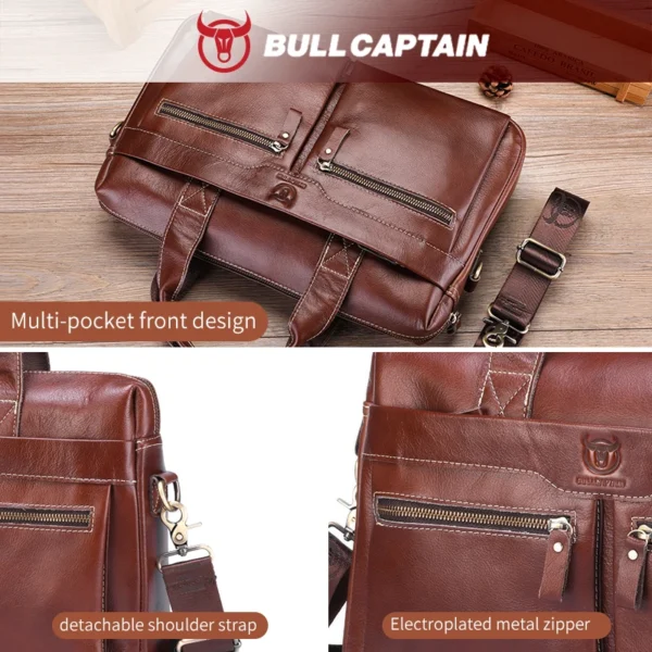 BULLCAPTAIN Men's Leather Briefcase - Image 4